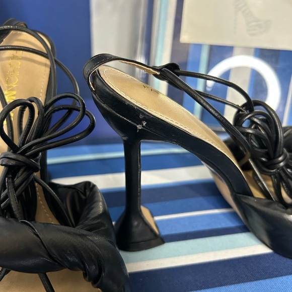 Black square toe knotted strappy wrap tie up high heel sandals sz 10 - Picture 15 of 16